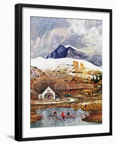 "Ice Hockey on Mountain Pond", December 13, 1958-John Clymer-Framed Giclee Print