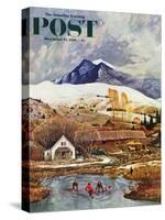 "Ice Hockey on Mountain Pond" Saturday Evening Post Cover, December 13, 1958-John Clymer-Stretched Canvas