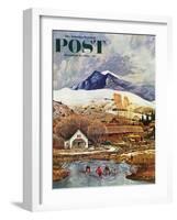 "Ice Hockey on Mountain Pond" Saturday Evening Post Cover, December 13, 1958-John Clymer-Framed Giclee Print