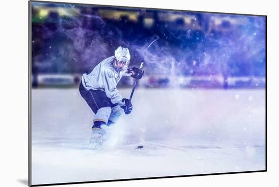 Ice Hockey Player in Action Kicking with Stick-dotshock-Mounted Photographic Print