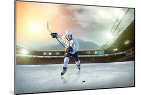 Ice Hockey Player on the Ice. Open Stadium - Winter Classic Game.-Andrey Yurlov-Mounted Photographic Print