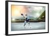 Ice Hockey Player on the Ice. Open Stadium - Winter Classic Game.-Andrey Yurlov-Framed Photographic Print