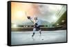 Ice Hockey Player on the Ice. Open Stadium - Winter Classic Game.-Andrey Yurlov-Framed Stretched Canvas