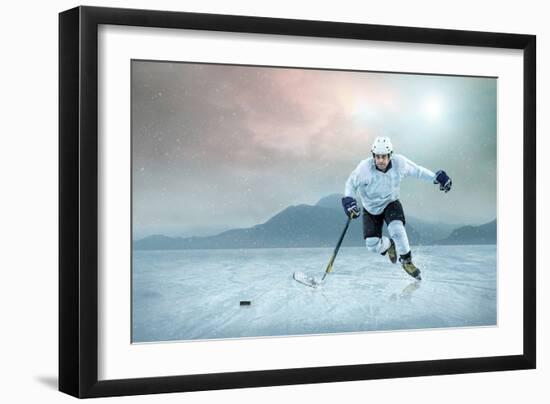 Ice Hockey Player on the Ice, Outdoor.-Andrey Yurlov-Framed Photographic Print