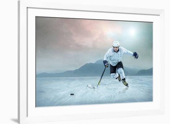 Ice Hockey Player on the Ice, Outdoor.-Andrey Yurlov-Framed Photographic Print