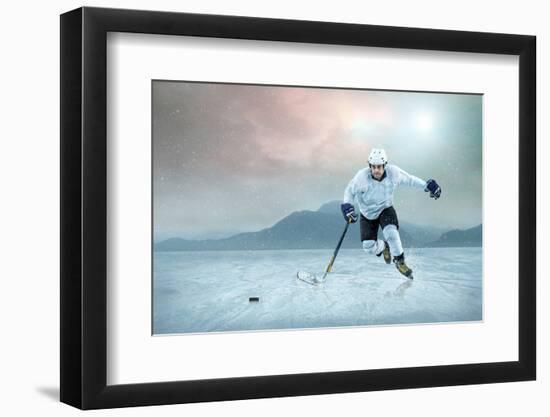 Ice Hockey Player on the Ice, Outdoor.-Andrey Yurlov-Framed Photographic Print