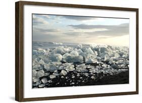 Ice, Icebergs, Black Lava Beach, Glacier Lagoon, Jškulsarlon, South Iceland-Julia Wellner-Framed Photographic Print