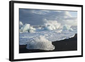 Ice, Icebergs, Black Lava Beach, Glacier Lagoon, Jškulsarlon, South Iceland-Julia Wellner-Framed Photographic Print