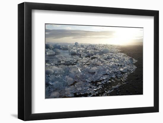 Ice, Icebergs, Black Lava Beach, Glacier Lagoon, Jškulsarlon, South Iceland-Julia Wellner-Framed Photographic Print