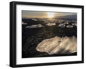 Ice on Black Volcanic Beach, Joekulsarlon, Vatnajoekull, Iceland-Martin Zwick-Framed Premium Photographic Print