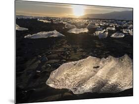 Ice on Black Volcanic Beach, Joekulsarlon, Vatnajoekull, Iceland-Martin Zwick-Mounted Photographic Print