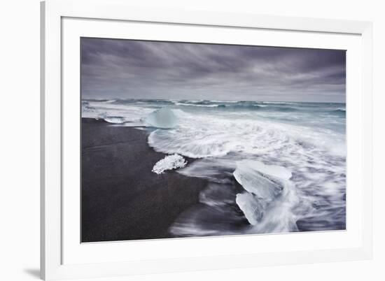 Ice on the seashore outside the Jokulsarlon lagoon, Jokulsarlon, Vatnajokull National Park-Nigel Hicks-Framed Photographic Print