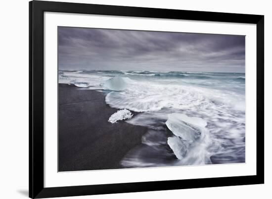 Ice on the seashore outside the Jokulsarlon lagoon, Jokulsarlon, Vatnajokull National Park-Nigel Hicks-Framed Photographic Print