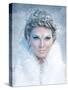 Ice Queen - Beautiful Woman in Winter Professional Makeup with White Fur-luckybusiness-Stretched Canvas