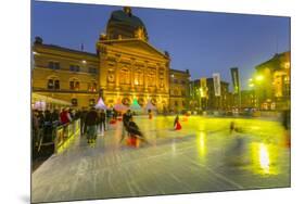 Ice Rink and Bundeshaus, Parliament Building, Bern, Jungfrau region, Bernese Oberland, Swiss Alps,-Frank Fell-Mounted Premium Photographic Print