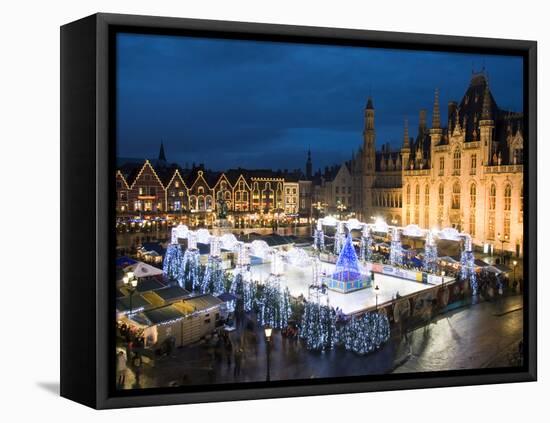Ice Rink and Christmas Market in the Market Square, Bruges, West Vlaanderen (Flanders), Belgium-Stuart Black-Framed Stretched Canvas