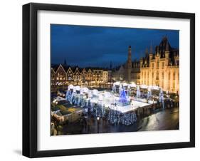 Ice Rink and Christmas Market in the Market Square, Bruges, West Vlaanderen (Flanders), Belgium-Stuart Black-Framed Photographic Print