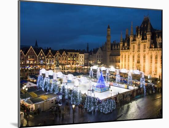 Ice Rink and Christmas Market in the Market Square, Bruges, West Vlaanderen (Flanders), Belgium-Stuart Black-Mounted Photographic Print