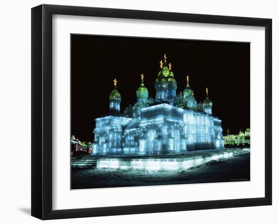 Ice Sculptures in Taiyangdao Park at Night, Bingdeng Jie, Heilongjiang, China-Tony Waltham-Framed Photographic Print