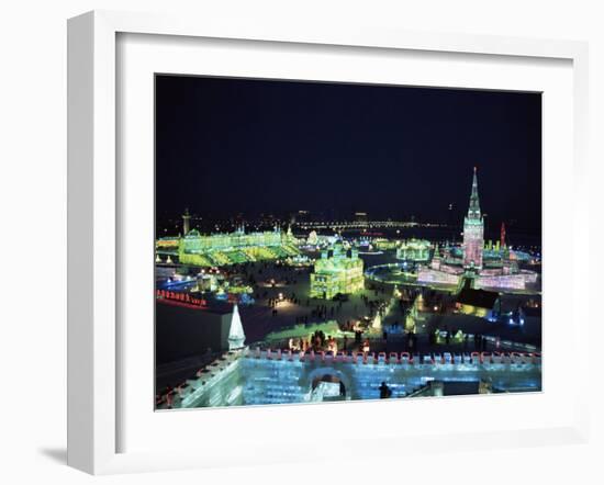 Ice Sculptures Lit at Night, Ice Lantern Festival, Bingdeng Jie, Harbin City, Heilongjiang, China-Tony Waltham-Framed Photographic Print