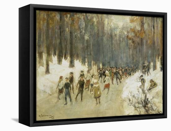 Ice Skaters on a Frozen Lake in the Berlin Zoo, 1919-Max Liebermann-Framed Stretched Canvas