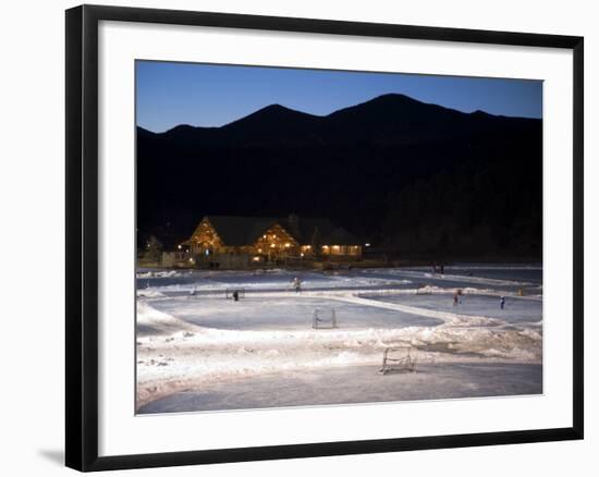 Ice Skating and Hockey on Evergreen Lake, Colorado, USA-Chuck Haney-Framed Photographic Print