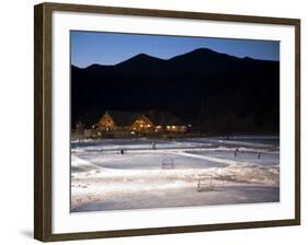 Ice Skating and Hockey on Evergreen Lake, Colorado, USA-Chuck Haney-Framed Photographic Print