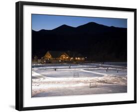 Ice Skating and Hockey on Evergreen Lake, Colorado, USA-Chuck Haney-Framed Photographic Print