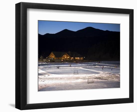 Ice Skating and Hockey on Evergreen Lake, Colorado, USA-Chuck Haney-Framed Photographic Print