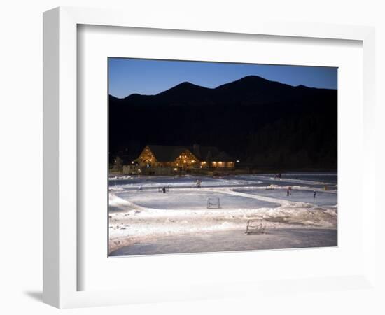 Ice Skating and Hockey on Evergreen Lake, Colorado, USA-Chuck Haney-Framed Photographic Print