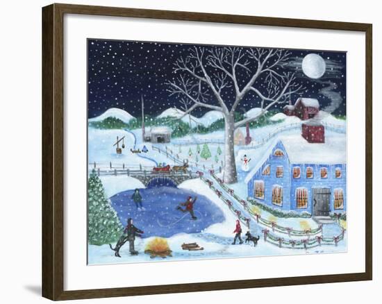 Ice Skating By Old Farm-Cheryl Bartley-Framed Giclee Print