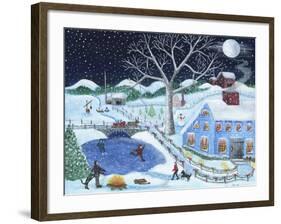 Ice Skating By Old Farm-Cheryl Bartley-Framed Giclee Print