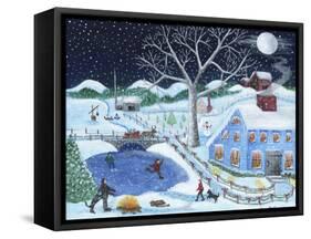 Ice Skating By Old Farm-Cheryl Bartley-Framed Stretched Canvas