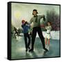 "Ice-skating Class for Dad", February 8, 1958-George Hughes-Framed Stretched Canvas