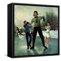 "Ice-skating Class for Dad", February 8, 1958-George Hughes-Framed Stretched Canvas