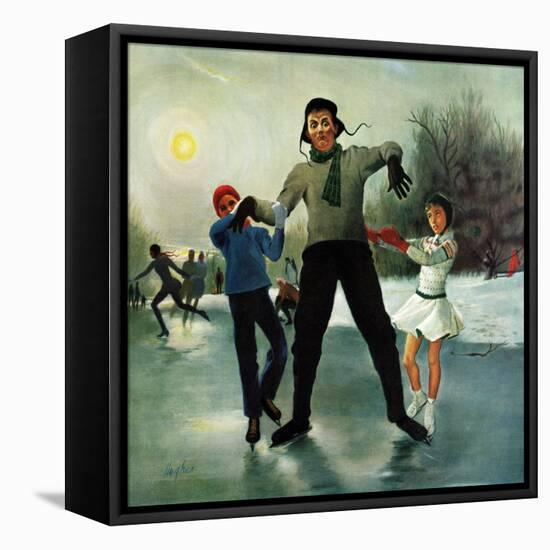 "Ice-skating Class for Dad", February 8, 1958-George Hughes-Framed Stretched Canvas