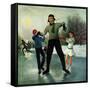 "Ice-skating Class for Dad", February 8, 1958-George Hughes-Framed Stretched Canvas