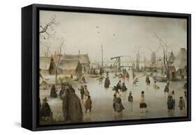 Ice-Skating in a Village-Hendrick Avercamp-Framed Stretched Canvas