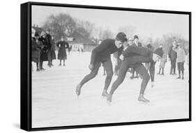 Ice Skating In Central Park-null-Framed Stretched Canvas