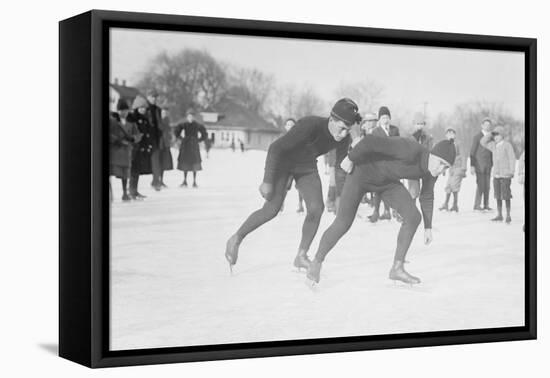 Ice Skating In Central Park-null-Framed Stretched Canvas