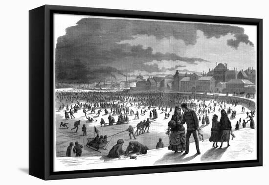 Ice Skating in Stockholm Harbour in Winter-null-Framed Stretched Canvas