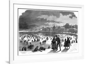 Ice Skating in Stockholm Harbour in Winter-null-Framed Premium Giclee Print