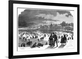 Ice Skating in Stockholm Harbour in Winter-null-Framed Premium Giclee Print