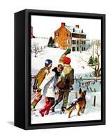 "Ice-Skating in the Country," December 1, 1971-John Falter-Framed Stretched Canvas