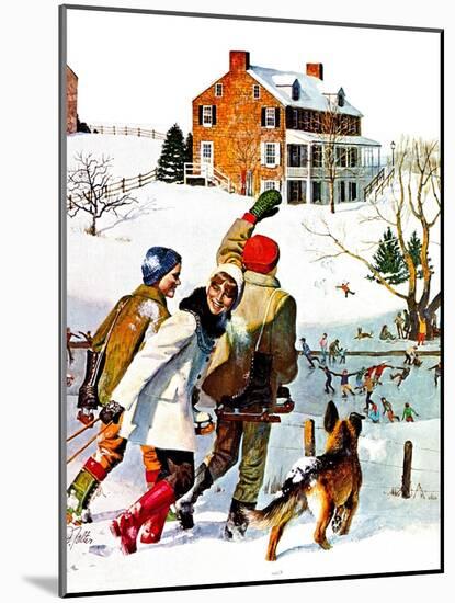 "Ice-Skating in the Country," December 1, 1971-John Falter-Mounted Giclee Print