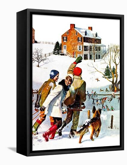 "Ice-Skating in the Country," December 1, 1971-John Falter-Framed Stretched Canvas