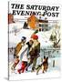 "Ice-Skating in the Country," Saturday Evening Post Cover, December 1, 1971-John Falter-Stretched Canvas