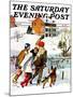 "Ice-Skating in the Country," Saturday Evening Post Cover, December 1, 1971-John Falter-Mounted Giclee Print