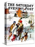 "Ice-Skating in the Country," Saturday Evening Post Cover, December 1, 1971-John Falter-Stretched Canvas