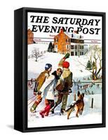 "Ice-Skating in the Country," Saturday Evening Post Cover, December 1, 1971-John Falter-Framed Stretched Canvas